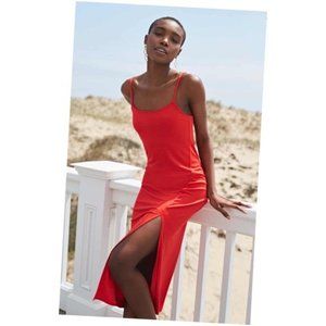 Something Navy Adjustable Red Midi Slit Dress sz M